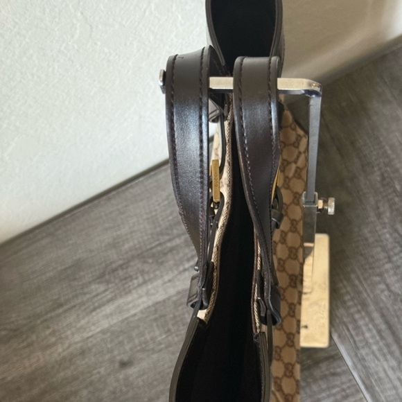 EUC Gucci Vintage Beige and Dark Brown Canvas and Leather Signature Tote Bag - Picture 4 of 12